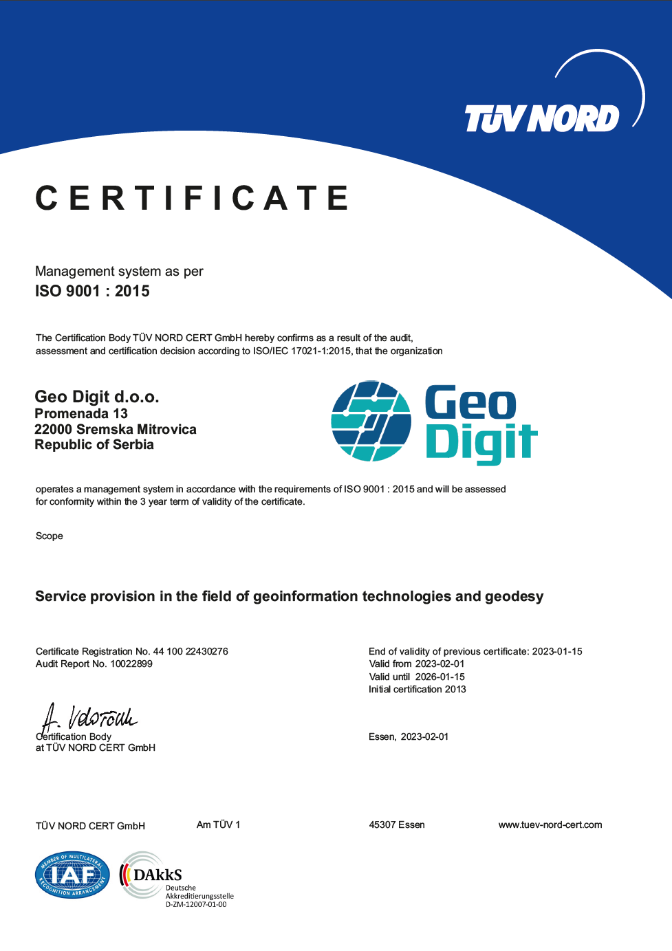 Certificate ISO 9001:2015